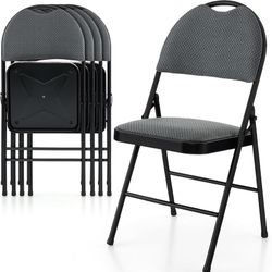 New Padded Folding Chairs 4 Pack, Portable Steel Frame Dining Chairs with Cushion & Carry Design Back, Foldable Guest Chairs