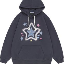 Aelfric Eden Womens Oversized Hoodies Star Graphic Fleece Hooded Streetwear Unisex Sweatshirts Pullover with Pocket
