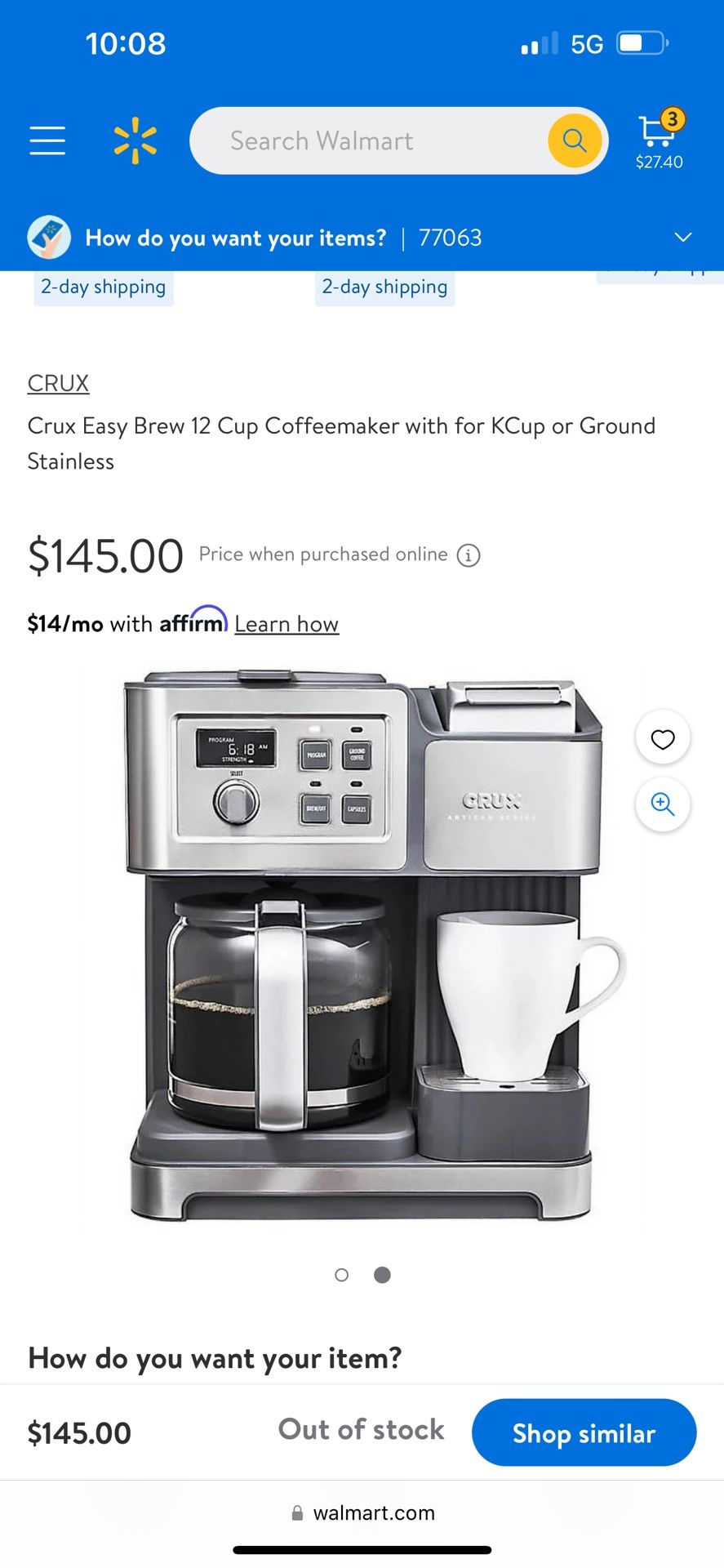 Crux Easy Brew 12 Cup Coffeemaker with for KCup or Ground Stainless