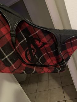 Red black plaid tote