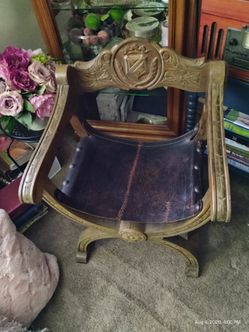 Vintage wood and leather chair