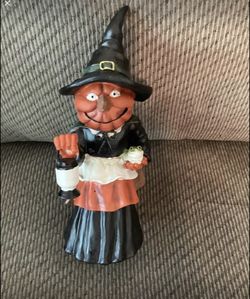 Halloween Pumpkin Head Witch holding frog
