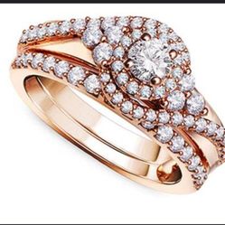 Rose Gold 10k Engagement And Wedding Ring Set