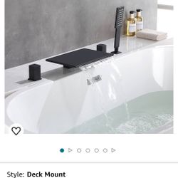 VANFOXLE Waterfall Bathtub Faucet set with Hand Shower, Roman Tub Faucets Deck Mount Matte Black Tub Faucet set Brass Tub Filler Bathroom Faucets