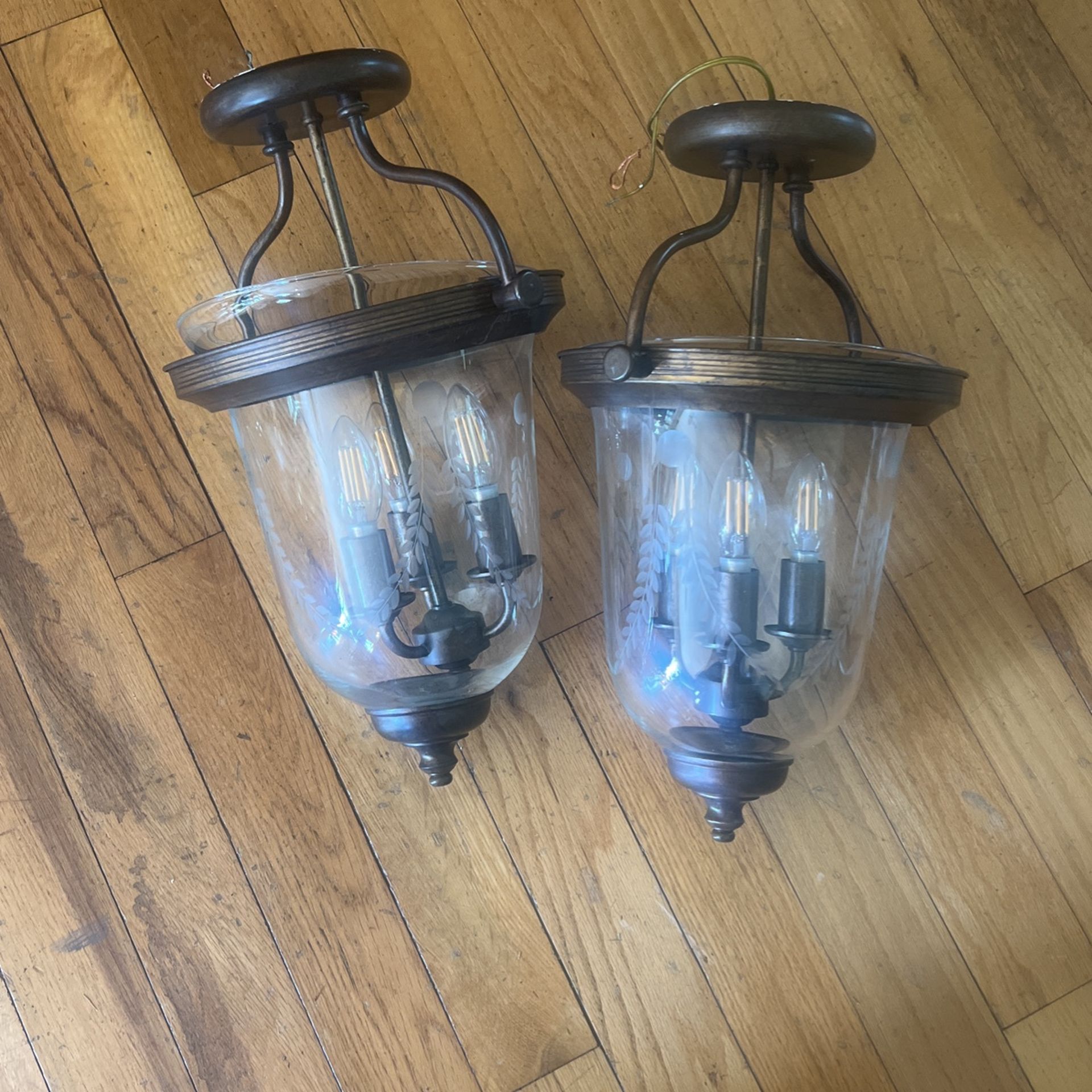 Vintage light fixtures With Etched Glass