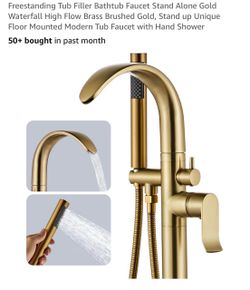 Freestanding Bathtub Faucet with Hand Shower Brushed Gold