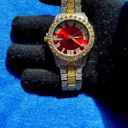 Silver And Gold Colored Watch - Red (NEW) Dm Wrist Size