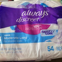 Always Discreet Incontinence Pads for Women, Moderate Long, 54 Count