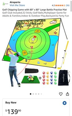 Golf Chipping Game with 80" × 80" Large Battle Practise Mat Golf Club Included,32 Sticky Golf Balls, Multiplayer Game for Adults & Families, Indoor & 