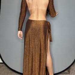 MESHKI Bronze / Brown Shimmer Cut-Out Dress — Size Small — $5