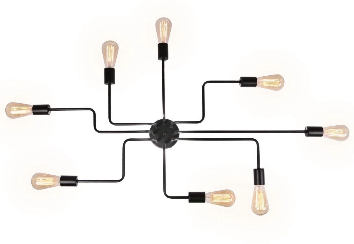8-light antique black industrial ceiling light fixture. L 43.3 inches (without bulbs) x W 22.83 inches (without bulbs) x D22.83 inches (without bulbs)