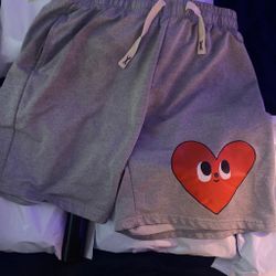 Gray Drawstring Shorts with Heart Graphic