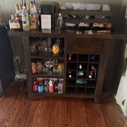 Dark Wood Bar Cabinet / Wine Storage Console