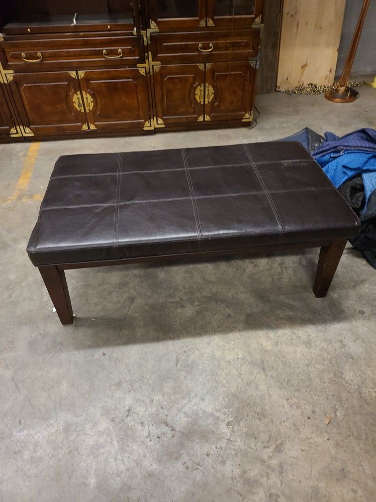 Leather top large ottoman with pull out trays