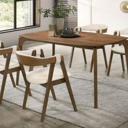 Brand New Walnut & Beige Mid Century Modern Style 5pc Dining Table Set 