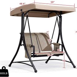 2 Seat Outdoor Swing Chair Patio Porch Swing(beige)