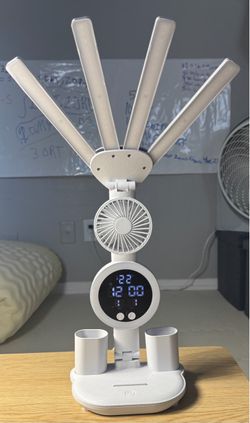 6-in-1 Multi-Functional LED Desk Lamp with Built-in Fan & Digital Clock