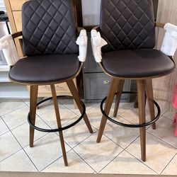 Swivel Bar Stools Set of 2 - 29.1 inch Mid Century Bar Stools with Walnut Craftsmanship