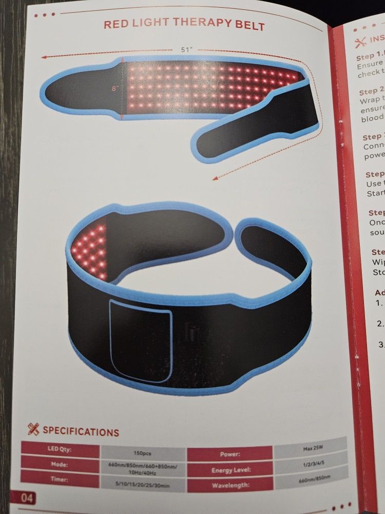 RED LED
THERAPY WRAP / BELT SKIN CARE & BEAUTY
SLIMMING
INFRARED THERAPY FOR PAIN RELIEF OPENED -BUT NEVER USED