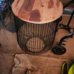 Wood And Metal Cage Side Table