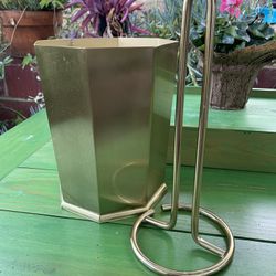 Gold Wastebasket w/Toilet Paper Tower