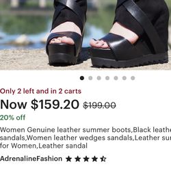 Women Genuine leather summer boots, Black leather sandals, Women leather wedges sandals, Leather summer for Women, Leather sandal