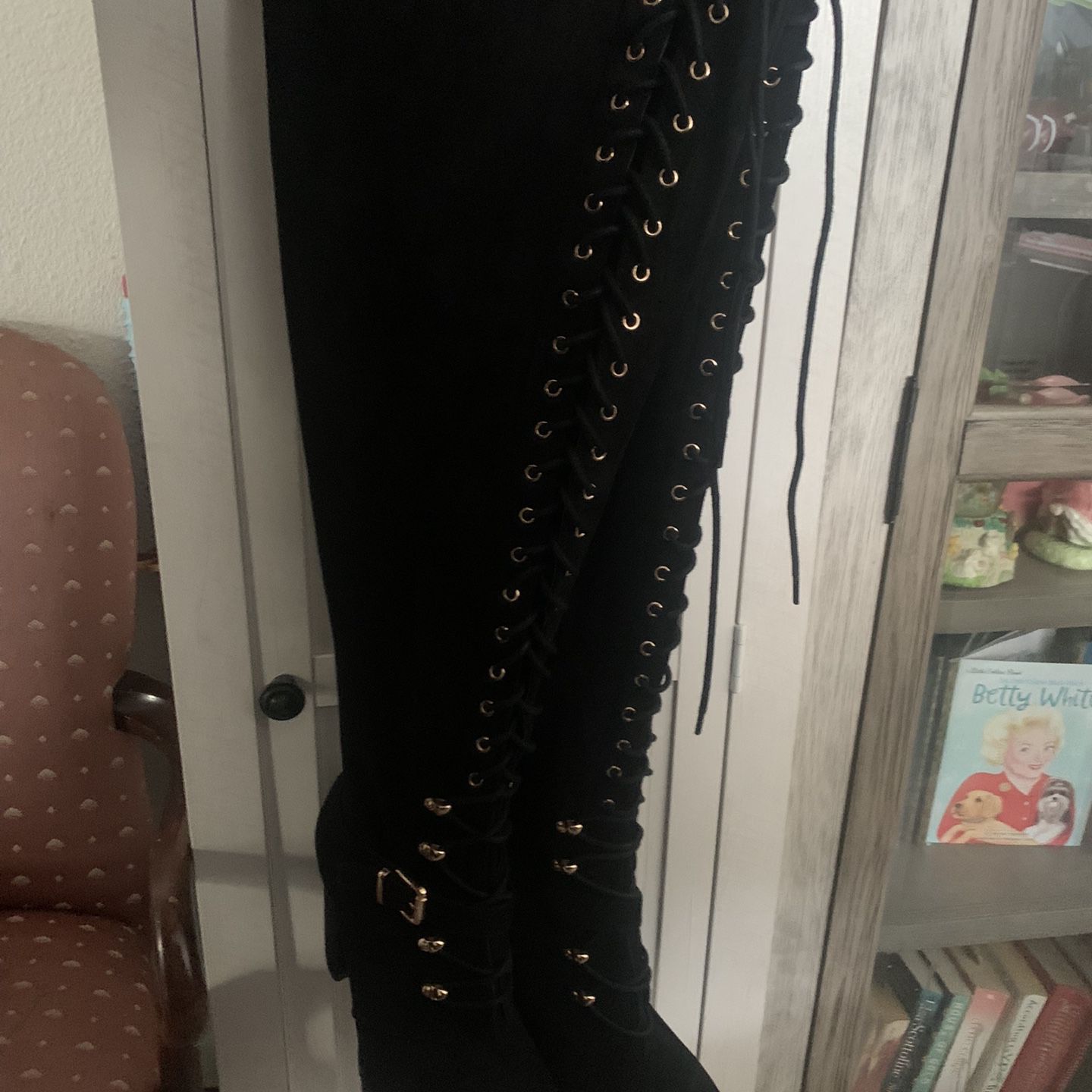 Shoe Dazzle - Black Thigh High Boots (10 Wide Calf/Thigh) 