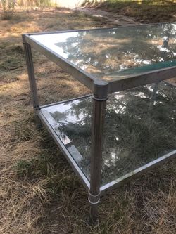 Silver painted brass and glass vintage coffee table