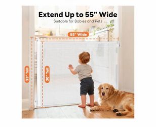 Retractable Baby Gate for Stairs and Doorways, 55" Wide x 33" Tall