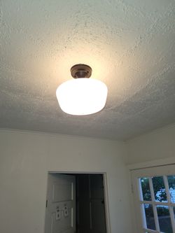 Schoolhouse Semi-Flush Ceiling Light, Bronze + Milk Glass, 12" Used Good