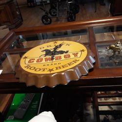 Drink Cowboy Brand Root Beer Tin Wall Clock