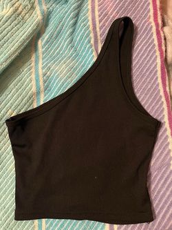 Black Ribbed One Shoulder Crop Top