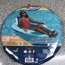 SwimWays Spring Float Recliner New Pool Lounge Chair with Hyper-Flate Valve Blue 12E