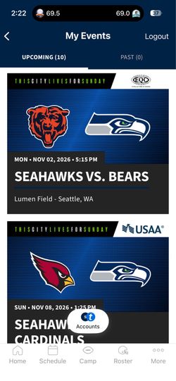 Seahawks vs Bears | Section 304, Row D | 2-4 Tickets