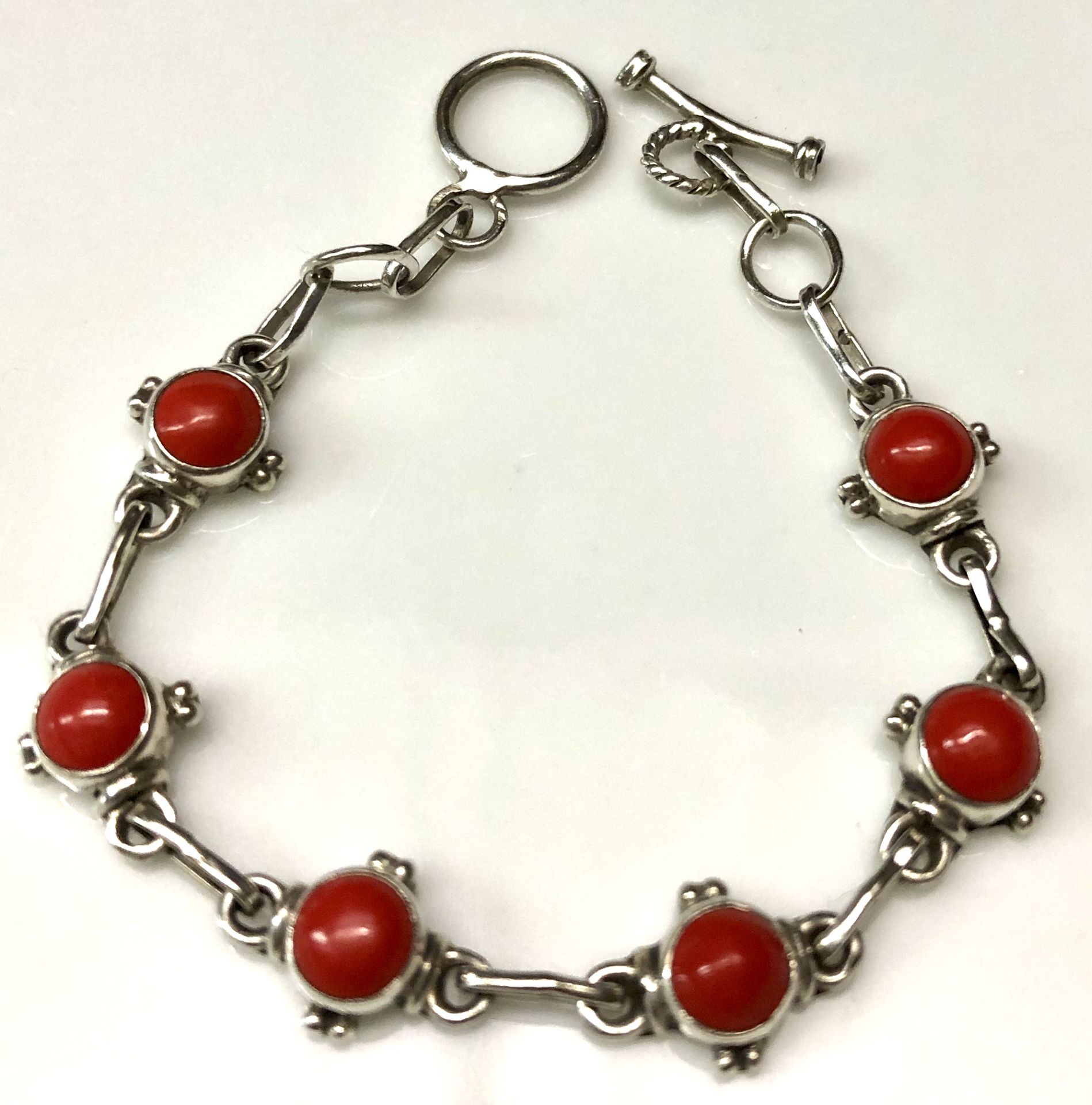 Vintage Red Bamboo Corals Sterling Silver Bracelet 