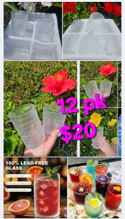Hobnail Drinking Glasses Set of 12,12 oz Highball Glasses & 10 oz Cocktail Glasses,Clear Embossed