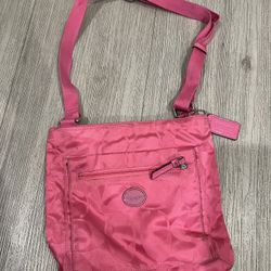 COACH Signature Getaway Nylon File Cross-body Bag M1373-F77408 Hot Pink Purse