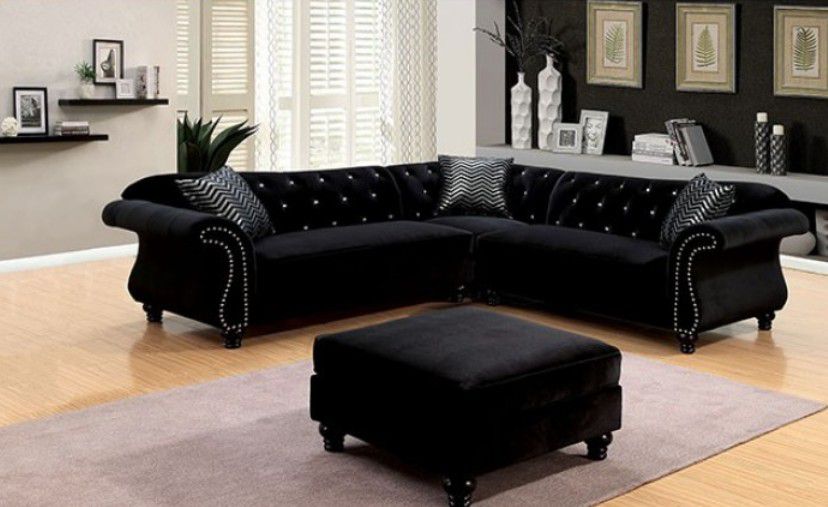 Brand New Black Elegant Sectional Sofa (Ottoman Sold Separately)