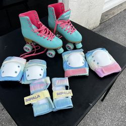 Impala Quad Sidewalk Skates Green Pink Roller Skates Women's Size 11 with pads