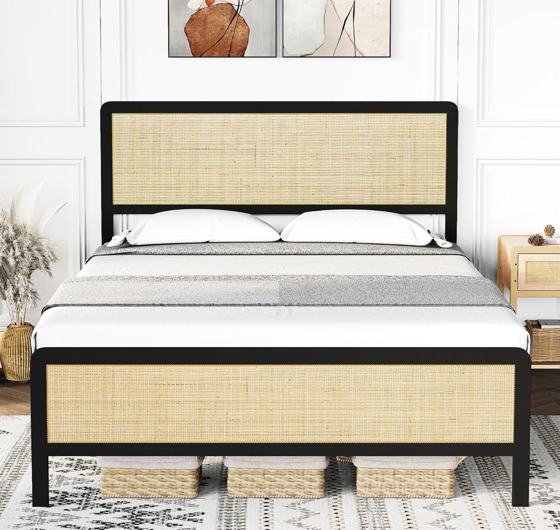 Rattan And Metal Bed Frame (Queen)