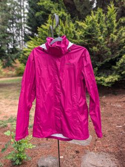 New Women's XL Marmot PreCip Full-Zip Hooded Rain Jacket Shell Coat Magenta