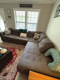 Large Gray Fabric Sectional Sofa