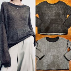 Primark NWOT oversized charcoal gray semi sheer,knit crewneck sweater