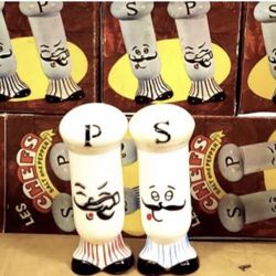 1960’s  NEW IN BOX Les Chef Salt And Pepper Shakers, Full Case Of 126