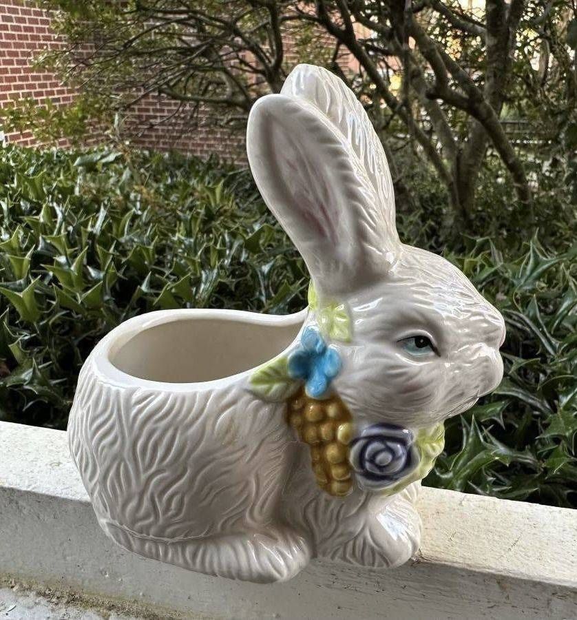 Vintage MCM Easter Bunny Rabbit Porcelain Figurine Planter Candle Holder Home Decor