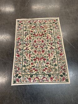 Cream Floral Patterned Rectangular Area Rug