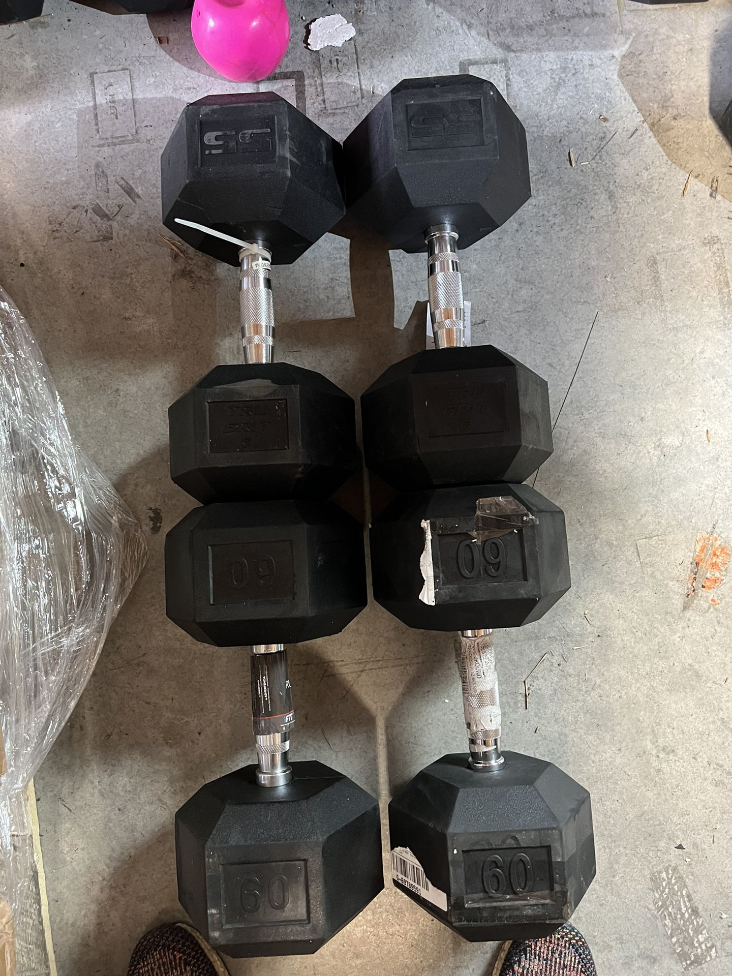 Rubber Hex Dumbbell Set 55lb & 60lb Pairs