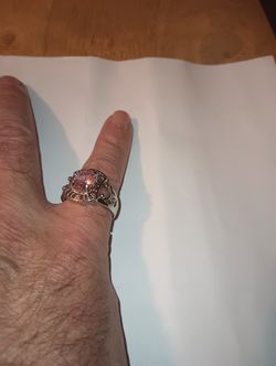Silver Tone Ring With Simulated Pink Stones