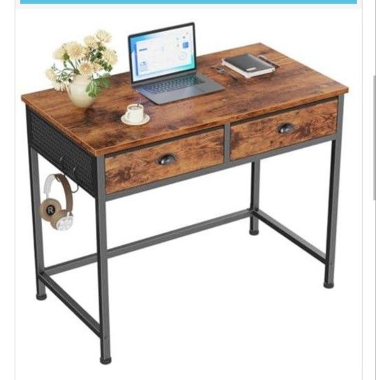 Furologee Small Computer Desk with 2 Fabric Drawers