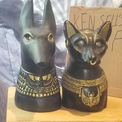 Rare Anubis & Bastet Vintage Life Size Black and Gold Statues . Vintage from before 2000
